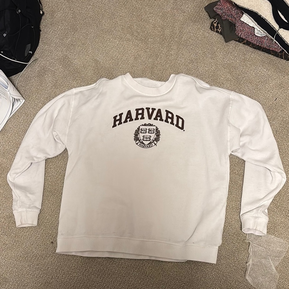 Harvard White Crew Neck Sweater